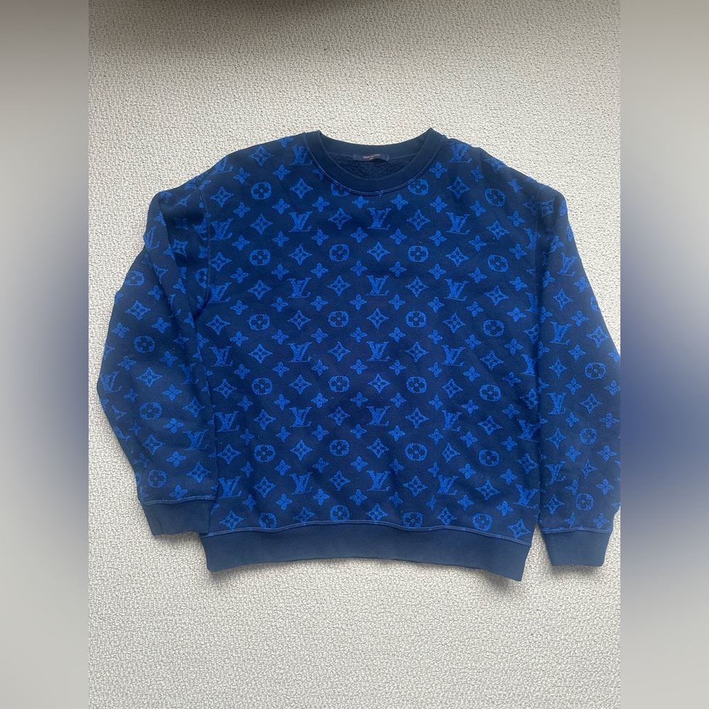 Louis Vuitton Blue Monogram Crewneck Sweatshirt – XXL, Rare Virgil Abloh